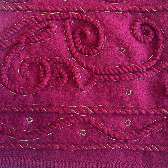 100% Wool Front Zip Sweater Jacket Women’s Medium Red Gold Stitching Cord Warm - Picture 8 of 17